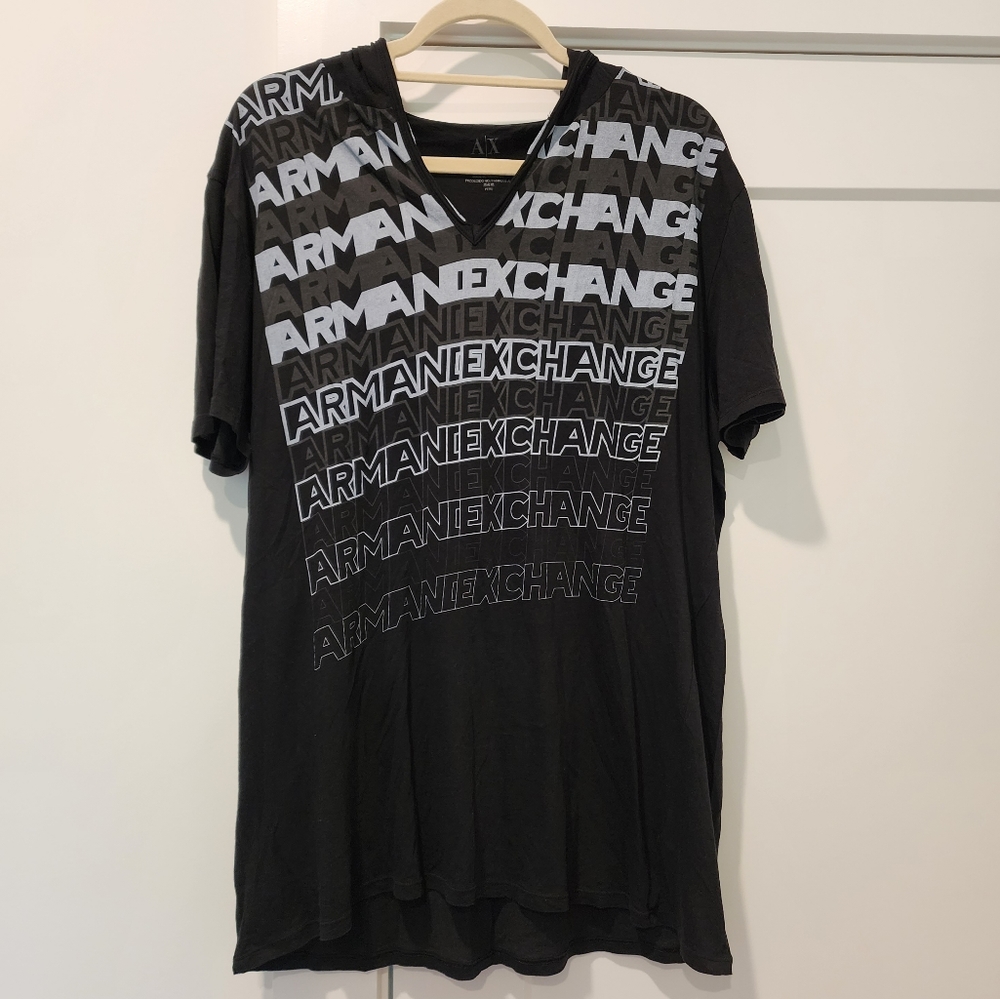 Armani Exhange V-neck Tee Tshirt with Hood 100% Cotton Size L